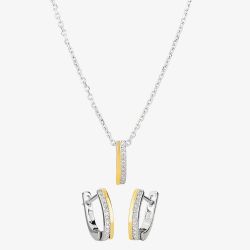 Two-Tone Cubic Zirconia Bar Pendant and Earring Set SET13567
