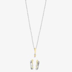 Two-tone Cubic Zirconia Bar Pendant and Earrings Set SET13967