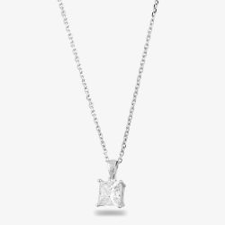 Starbright Silver 8mm Four Claw Square-cut cubic Zirconia Pendant E304P-8x8M 3A