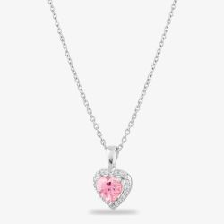 Starbright Sterling Silver Heart Shaped Cubic Zirconia Halo Pendant Necklace THB-03P PK