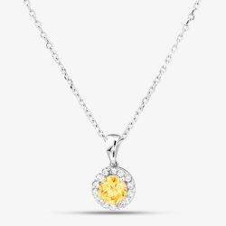 Starbright Sterling Silver Yellow Cubic Zirconia Halo Cluster Pendant Necklace P8210 Yellow
