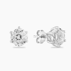 Starbright Silver 8mm Six Claw Cubic Zirconia Stud Earrings E2177(8M) 3A