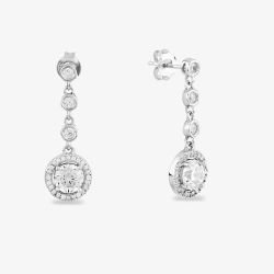 Starbright Silver Round Cubic Zirconia Halo Dropper Earrings THB-05E (3A)