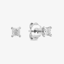 Starbright Silver 3mm Four Claw Square-Cut Cubic Zirconia Stud Earrings E304(3X3M) 3A