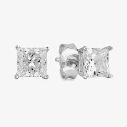Starbright Silver 5mm Four Claw Square-Cut Cubic Zirconia Stud Earrings E304(5X5M) 3A
