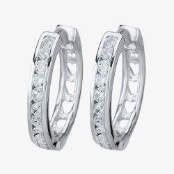 Starbright Silver Large Cubic Zirconia Cut-Out Heart Huggie Earrings E3042(2M) 3A