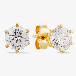 Starbright Gold 6mm Six Claw Cubic Zirconia Stud Earrings E2177(6M) 3A GP
