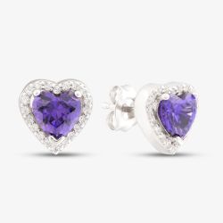 Starbright Sterling Silver Purple Cubic Zirconia Heart Halo Cluster Stud Earrings THB-03e AM