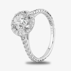 Starbright Silver Round Cubic Zirconia Halo Shouldered Ring R3578 3A