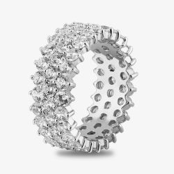 Starbright Silver Cubic Zirconia Claw Set Three Row Full Eternity Ring R4883 3A
