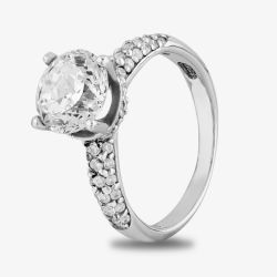 Starbright Silver Four Claw Round Cubic Zirconia Pavé Shouldered Ring R6285 3A