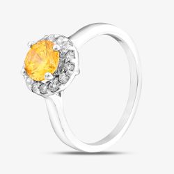 Starbright Sterling Silver Yellow Brilliant Cut Cubic Zirconia Halo Cluster Ring P8210r Yellow
