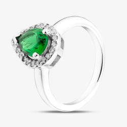 Starbright Sterling Silver Green Pear Cut Cubic Zirconia Halo Cluster Ring THB-01r GR