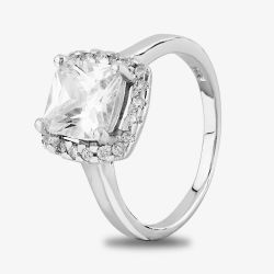 Starbright Silver Square-cut Cubic Zirconia Halo Ring R7048 3A