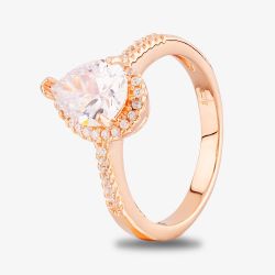 Starbright Rose Pear-Cut Cubic Zirconia Halo Shouldered Ring R6163 3A RGP