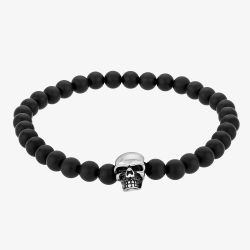 Bourne and Wilde Mens Black Agate Skull Bead Bracelet OSB-1610SBK