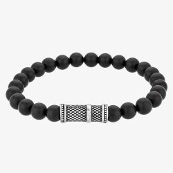 Bourne and Wilde Mens Black Agate Bead Bracelet OSB-1810SBK