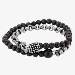 Bourne and Wilde Mens Black and Silver Double Bracelet OSB-1681SGR
