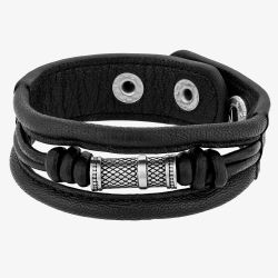 Bourne and Wilde Mens Wide Black Leather Bracelet UR18-04