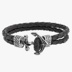 Bourne and Wilde Mens Double Black Leather Anchor Bracelet OSB-1730SBK
