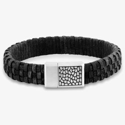 Bourne and Wilde Mens Black Woven Leather Bracelet OSB-2257SBK