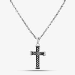 Bourne and Wilde Stainless Steel Reptile Pattern Cross Pendant Necklace OSN-427S-BX