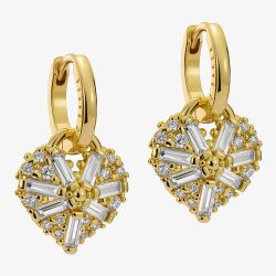 Ted Baker Cherise Gold Tone Crystal Heart Hoop Earrings TBJ3980-02-02