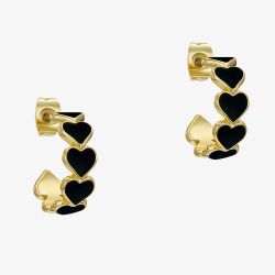 Ted Baker HANNAH Gold Tone Plated Black Enamel Heart Hoop Earrings TBJ4207-02-05