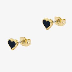 Ted Baker HAILEY Gold Tone Plated Black Enamel Heart Stud Earrings TBJ4210-02-05