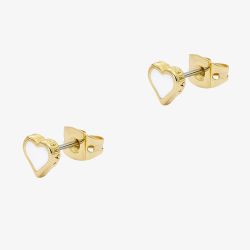 Ted Baker HAILEY Gold Tone Plated White Enamel Heart Stud Earrings TBJ4210-02-08