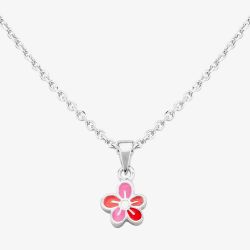 Fleur Kids Sterling Silver Pink And Red Enamel Flower Pendant Necklace AZP212804
