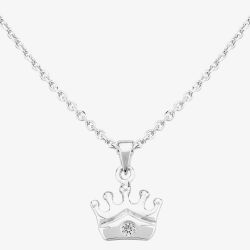 Fleur Kids Sterling Silver Cubic Zirconia Crown Pendant Necklace AZP030304