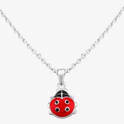 Fleur Kids Sterling Silver Red Enamel Ladybird Pendant Necklace AZP231704