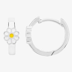 Fleur Kids Sterling Silver White Flower Hoop Earrings AVE003304