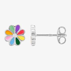 Fleur Kids Sterling Silver Multicolour Flower Stud Earrings AZE146804