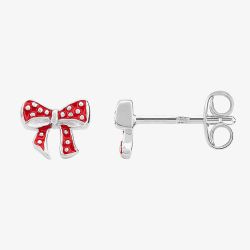 Fleur Kids Sterling Silver Red Enamel Bow Stud Earrings AZE145904