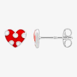 Fleur Kids Sterling Silver Red Enamel Polka Dot Heart Stud Earrings AZE143704
