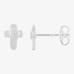 Fleur Kids Sterling Silver Cubic Zirconia Cross Stud Earrings AZE041404