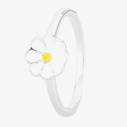 Fleur Kids Sterling Silver White And Yellow Enamel Flower Ring AZR030104 