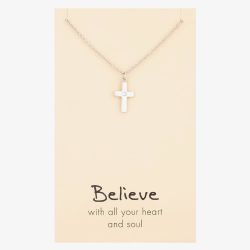Sentiments Believe With All Your Heart and Soul Cubic Zirconia Cross 13642
