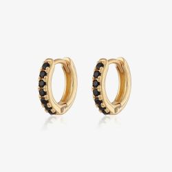 Scream Pretty 18ct Gold Plated Black Cubic Zirconia Huggie Hoop Earrings SPESGS52-PV