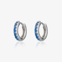 Scream Pretty Silver Rhodium Plated Blue Cubic Zirconia Huggie Hoop Earrings SPS-190
