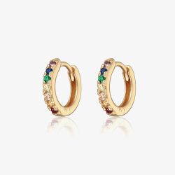 Scream Pretty 18ct Gold Plated Rainbow Cubic Zirconia Huggie Hoop Earrings SPESGS48-MC
