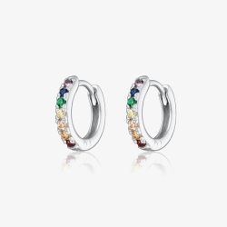 Scream Pretty Silver Rhodium Plated Rainbow Cubic Zirconia Huggie Hoop Earrings SPESSS48-MC
