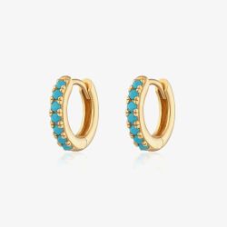 Scream Pretty 18ct Gold Plated Turquoise Blue Cubic Zirconia Huggie Hoop Earrings SPESGS133