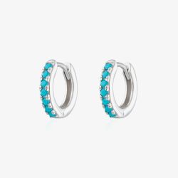 Scream Pretty Silver Rhodium Plated Turquoise Blue Cubic Zirconia Huggie Hoop Earrings SPESSS133