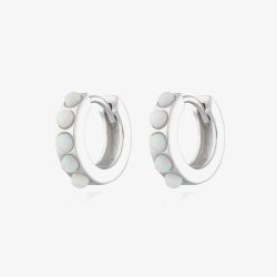 Scream Pretty Silver Rhodium Plated Plated White Opal Huggie Hoop Earrings SPESS108-WHITE