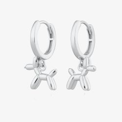 Scream Pretty Silver Rhodium Plated Plated Balloon Dog Charm Hoop Earrings SPS-159