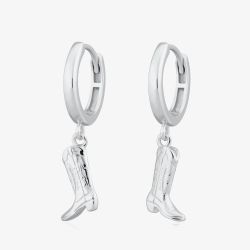 Scream Pretty Silver Rhodium Plated Plated Cowboy Boot Charm Hoop Earrings SPG-160