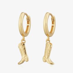 Scream Pretty Gold Plated Plated Cowboy Boot Charm Hoop Earrings SPG-160
